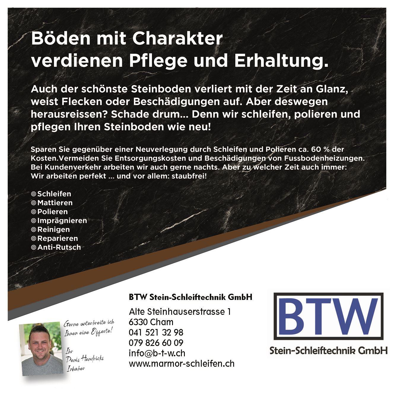 Flyer-BTW Stein-Schleiftechnik seite 1 Marmor-schleifen und info@b-t-w.ch
